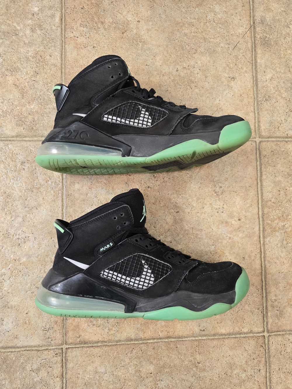 Nike/Jordan 270 Mars Black and Mint Green High-Top Athletic Sneakers